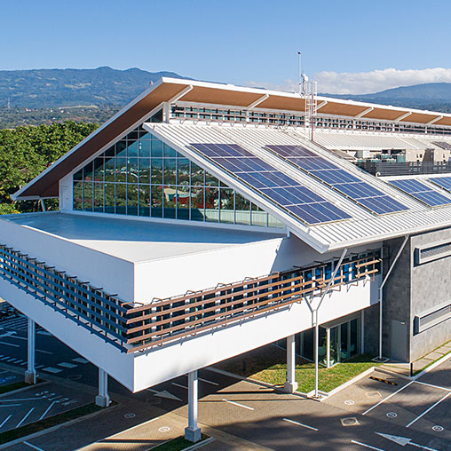 A building with glass walls.