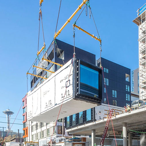 A crane on top of a building.