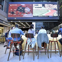 Patrons at Taproom at High Street Place by Josh Reynolds for The Boston Globe