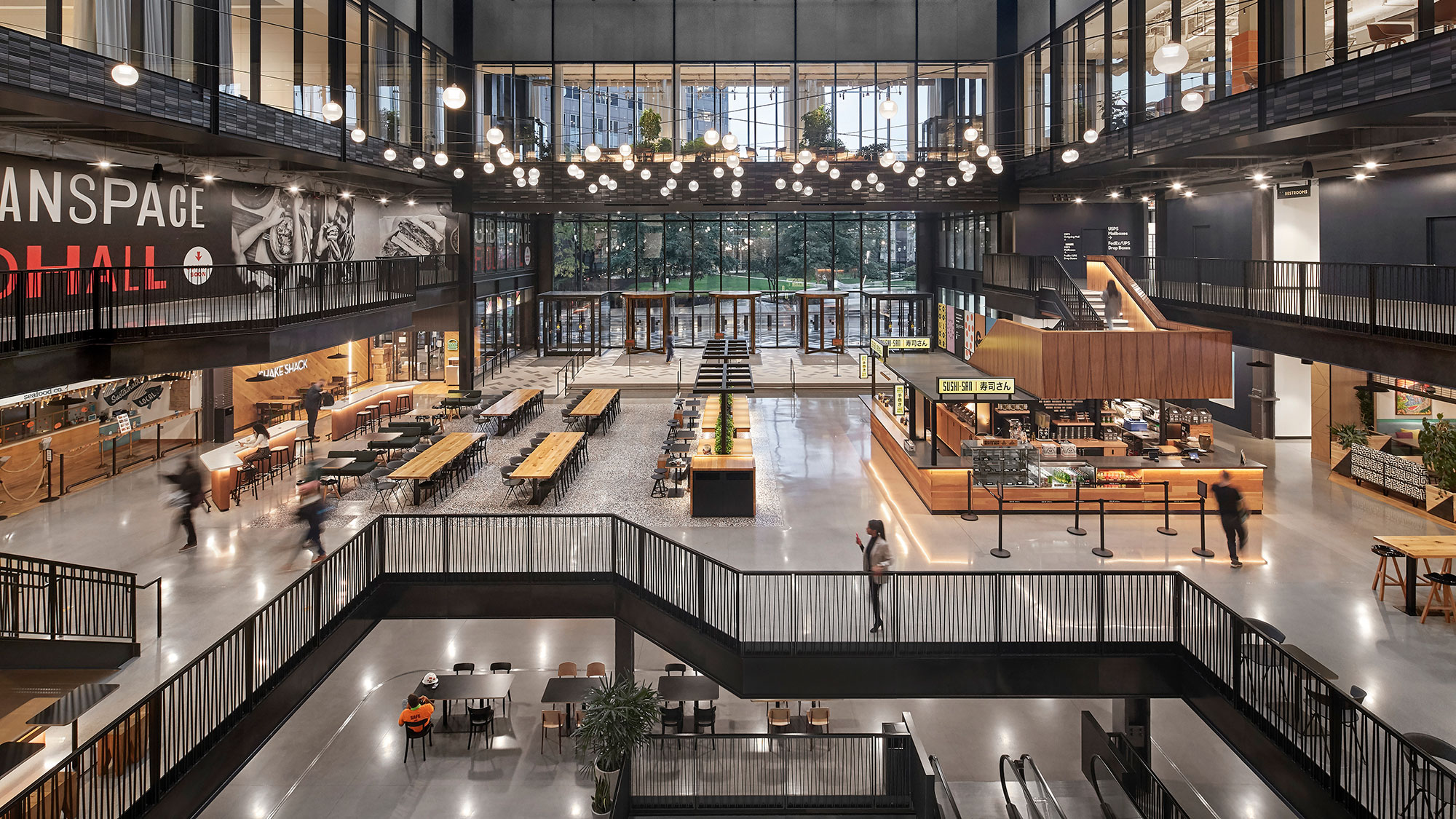 An interior shot of a food hall inside Chicago's Willis Tower.