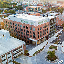 A high angle view of a building.