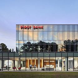 A building with glass windows.