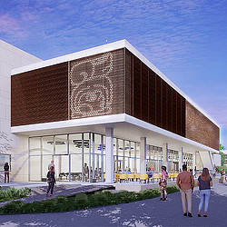 Southwestern College Student Union exterior rendering in the evening