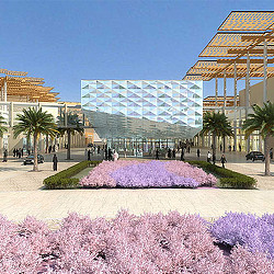 A building with a glass front.