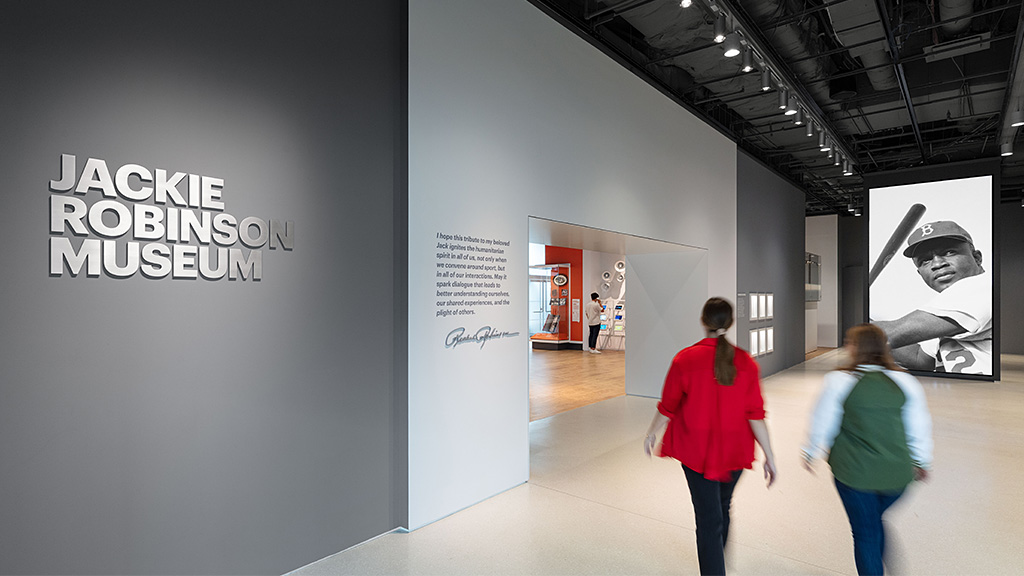 People walking in a building.