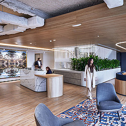 Global insurance company headquarters reception area