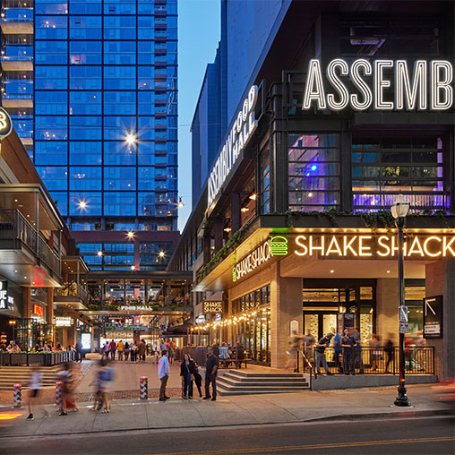 Assembly Food Hall nighttime street view