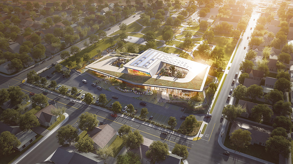 Friendship Foundation Campus aerial daytime rendering