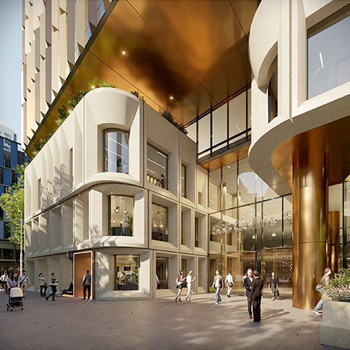 555 Collins St exterior street level rendering