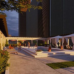 Esperson building amenity deck with pool rendering.