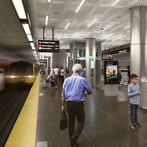 A person and a child at a train station.