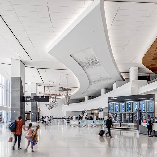 SFO Harvey B. Milk Terminal 1 check-in lobby.