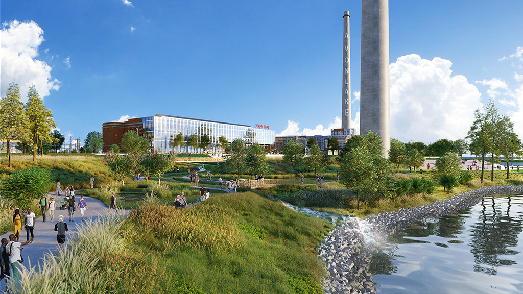 Avon Lake Renewable Master Plan lakefront rendering.