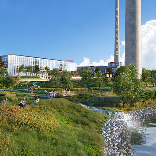 Avon Lake Renewable Master Plan lakefront rendering.