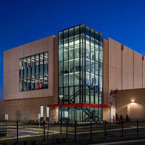 A building with glass windows.