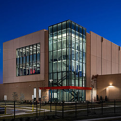 A building with glass windows.