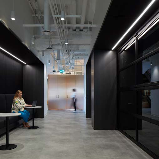 Reception with view of computer server room