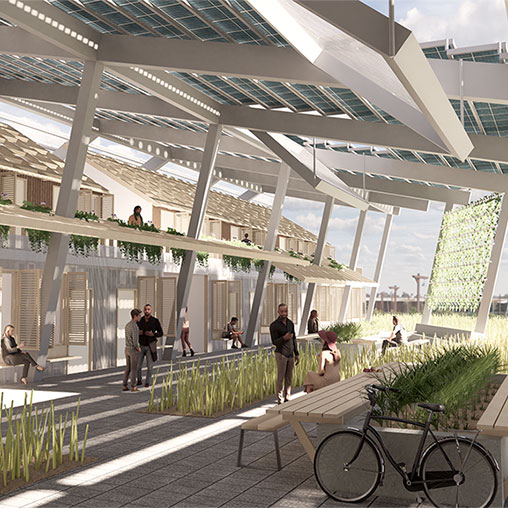 Urban Awning exterior communal space rendering
