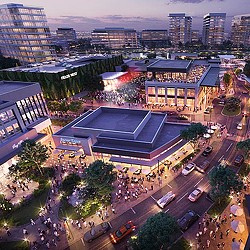 Fields West Master Plan aerial nighttime rendering