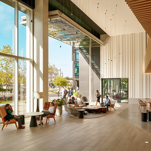 One Paseo indoor-outdoor lounge space