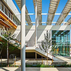 A building with a glass wall.