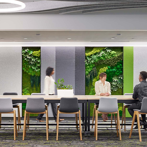 A long table meeting area at Securian Financial