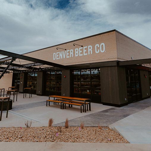 Denver Beer Company Lowry taproom building exterior. Credit: Mile High CRE