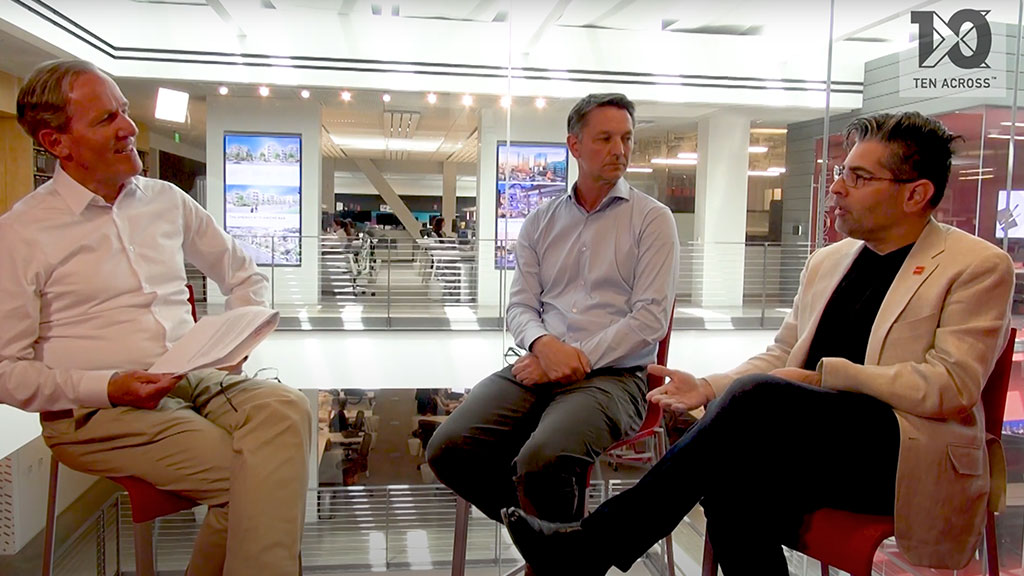 Duke Reiter interviewing Gensler leaders Dylan Jones and Anthony Browers in the LA office