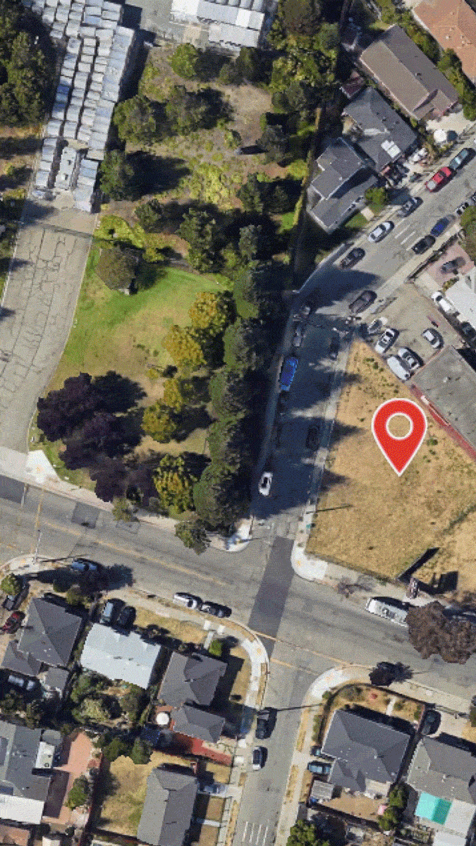 Aerial view of a parking lot.