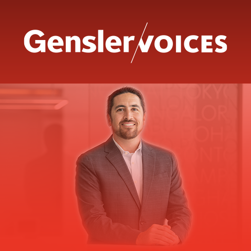 Nick Acevedo headshot with Gensler Voices overlay