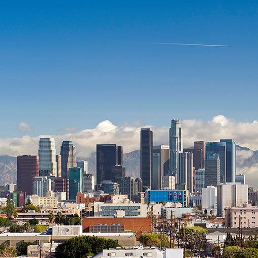 A city with tall buildings.