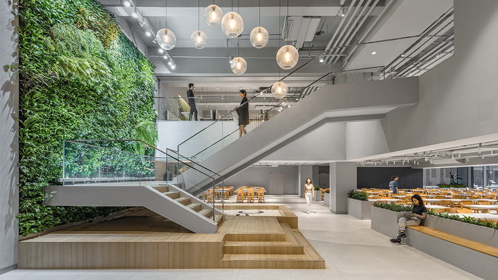 Yintech Shanghai Headquarters interior with biophilic wall