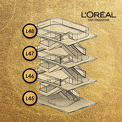 Illustration of L'Oreal One Singapore 4 floors on gold background