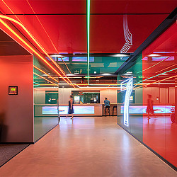 A bowling alley with a bowling alley.