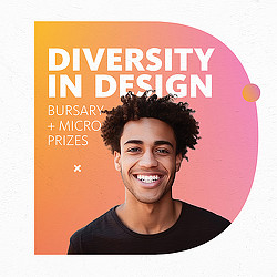 Diversity in Design Bursary + Micro Prizes text on graphic of man