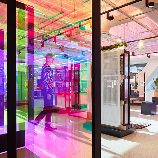 Accenture Chicago Innovation Hub with vibrant glass partitions