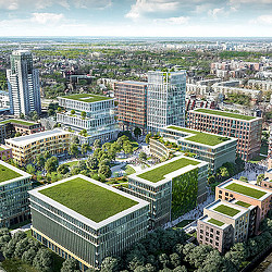 A high angle view of buildings.