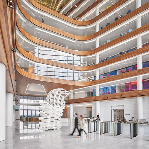 Capital One McLean Block A lobby with white sculpture