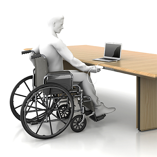 A group of people sitting at a table designed for inclusivity.