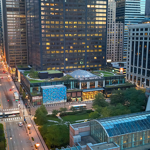 Willis Tower aerial cityscape