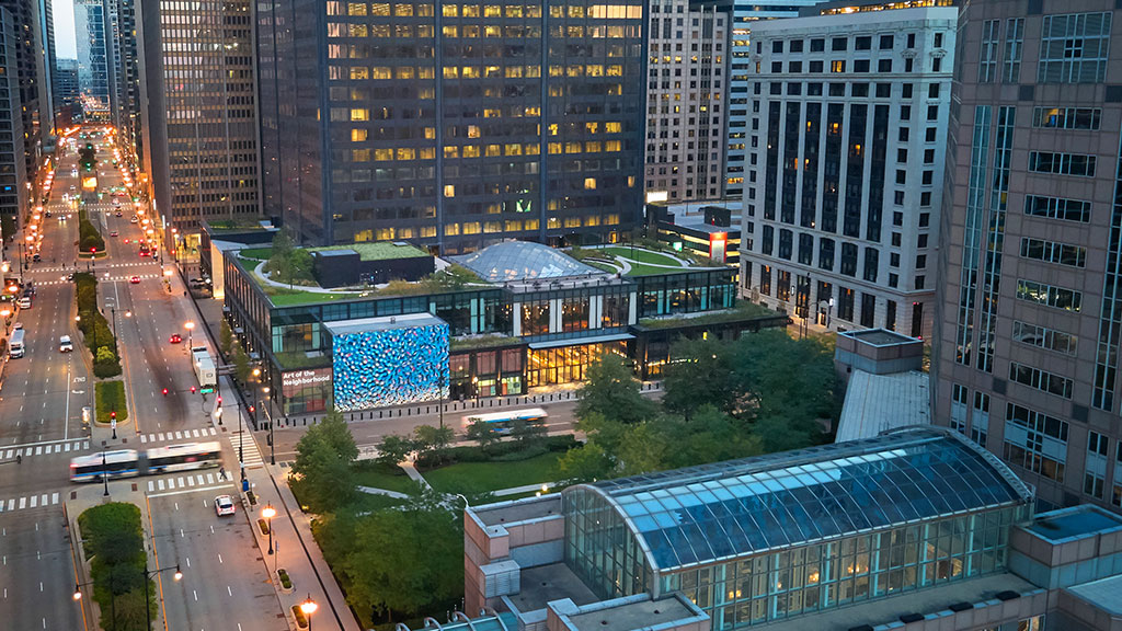 Willis Tower aerial cityscape