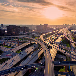 Dallas highways aerial view at sunset