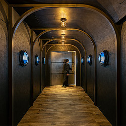 Office corridor that looks like ship interior