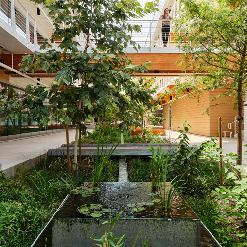 A fountain in a courtyard.