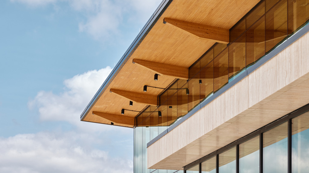 A building with glass windows.