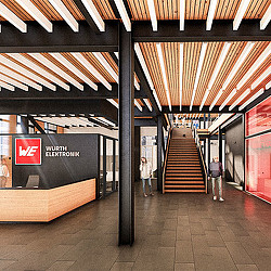 Wurth Electronics lobby wood accents