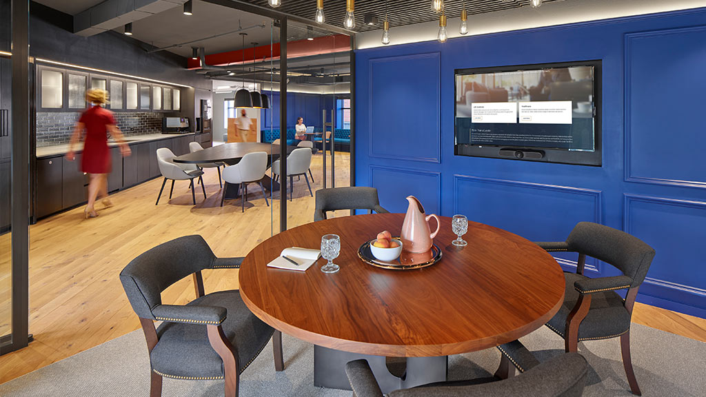 Oxford Finance meeting room with round coffee table