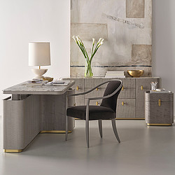 A chair and a table in a room.