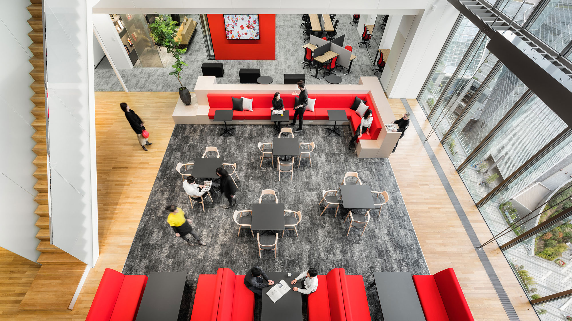 A group of people in an office.