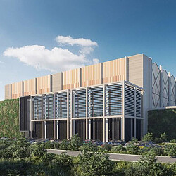 Visualisation of a proposed data centre in Greater London with green walls. Credit: Renderek